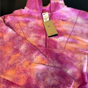 Nike Pink and Orange Tie-Dye Pullover Fuzzy Quarter Zip